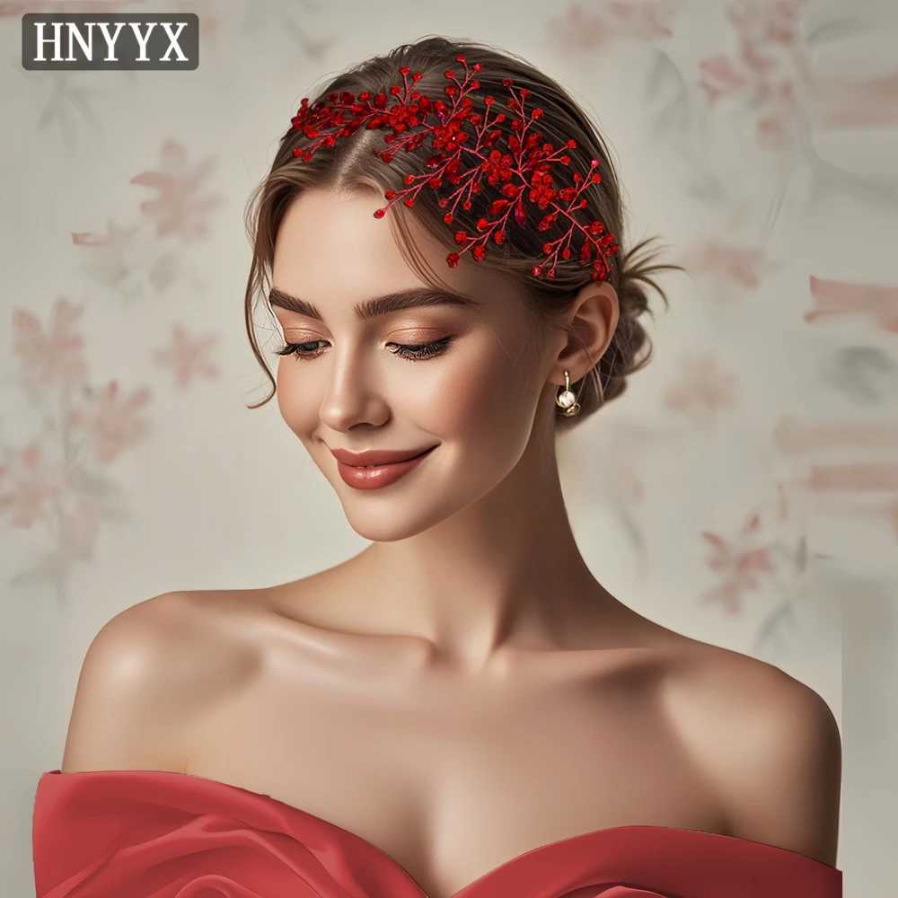 HNYYX Bridal Wedding Hair Accessories Red Rhinestone Headpieces Leaf Shaped Hair Vine Ladies Girls Holiday Tiara Gift A225X240913