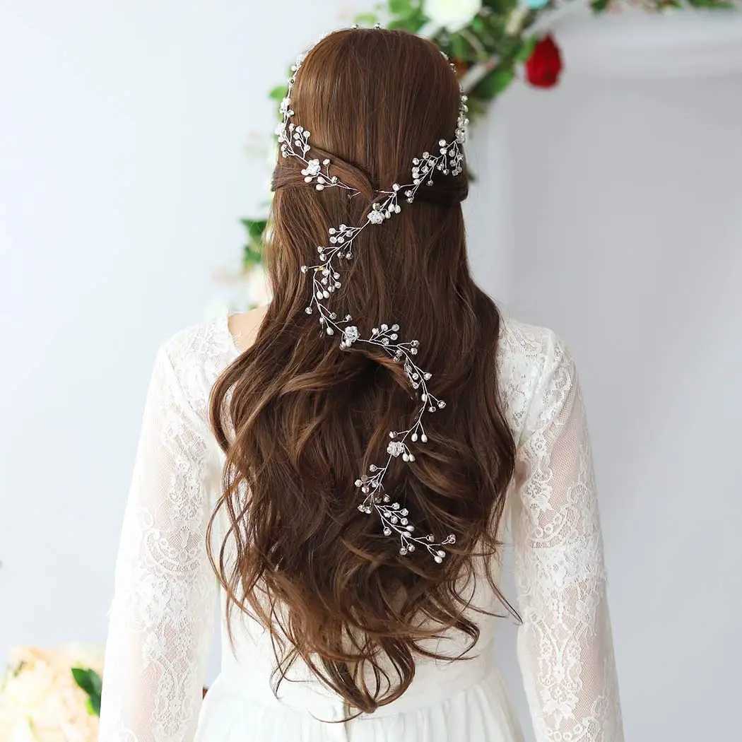 Western Wedding Fashion Headdress for Pearl Crystal Bride Handmade Wedding Crown Floral Pearl Hair Accessories Hairpin OrnamentsX240913