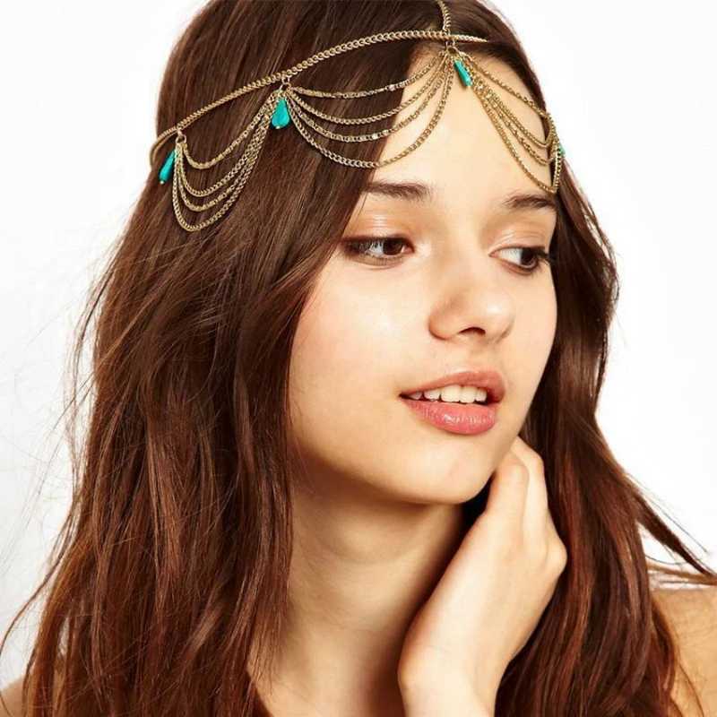 Boho Crystal Bride Headdress Hair Accesories New Fashion Elegant Head Chain Jewelry Women Wedding Accessories Bridal HeadpieceX240913