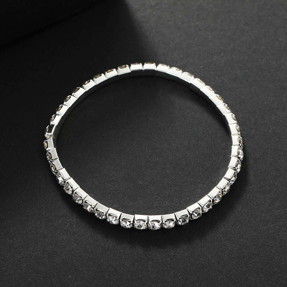 New single row square zircon inlaid bracelet for women fashionable and simple single row full diamond tennis chain wholesale Gold Plate Diamond design