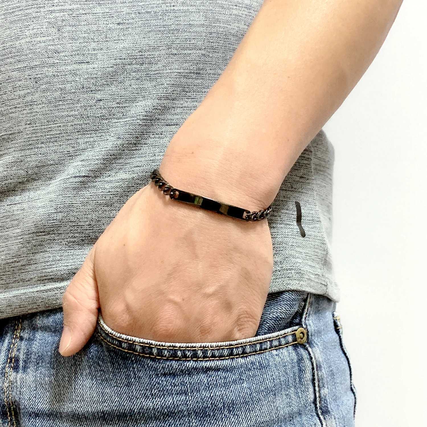 Gold Silver Black Color Stainless Steel Bracelet 6MM Smooth ID Bar 8 Curb Cuban Link 20cm for Men Women Jewelry WaterproofX240913