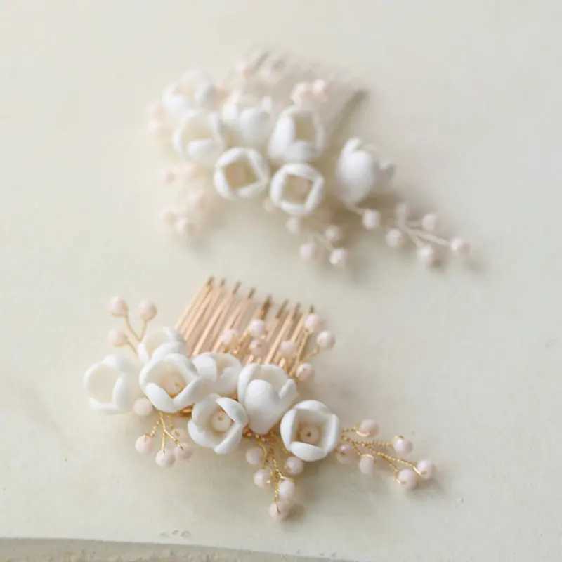 New arrival ceramic flower hair comb gorgeous crystal bridal wedding hair accessoriesX240913