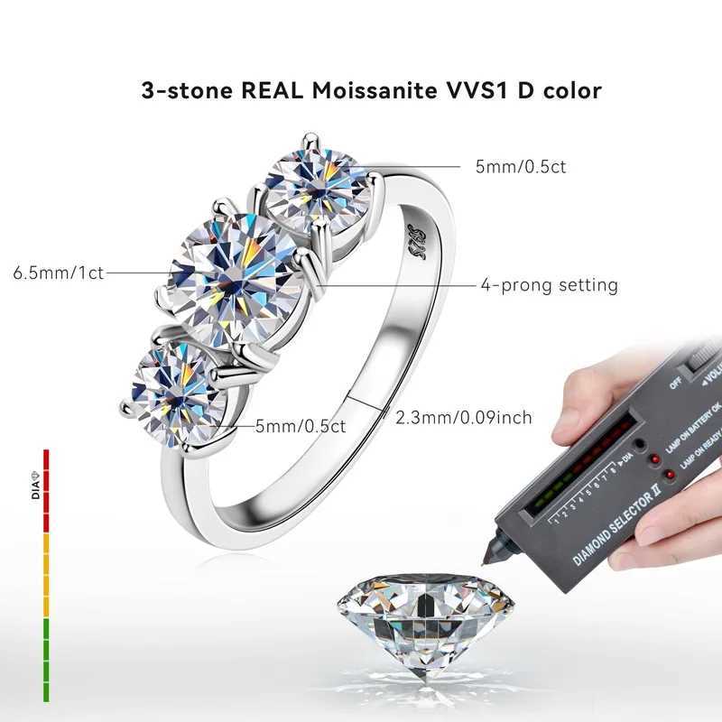 Rings IU 2CT 4CT D Colored Moissanite Engagement Ring Original sterg sier 3-stone Wedding Promise Band GRA Jewelry J240909
