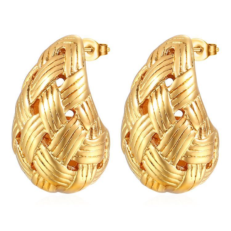 18k Gold Woman Water Drop Stud Earrings Chunky Charm Shiny Hollow Designer Jewelry Tarnish Free Stainless Steel Gold Earring Girls Gift Fashion Luxury