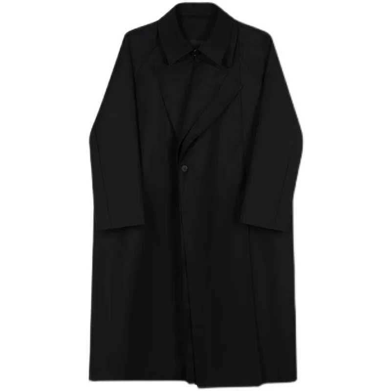 2023 Autumn Korean style Unique lapel jacket trench men casual loose long section Windbreaker for men coat jacket M-XL Y240913