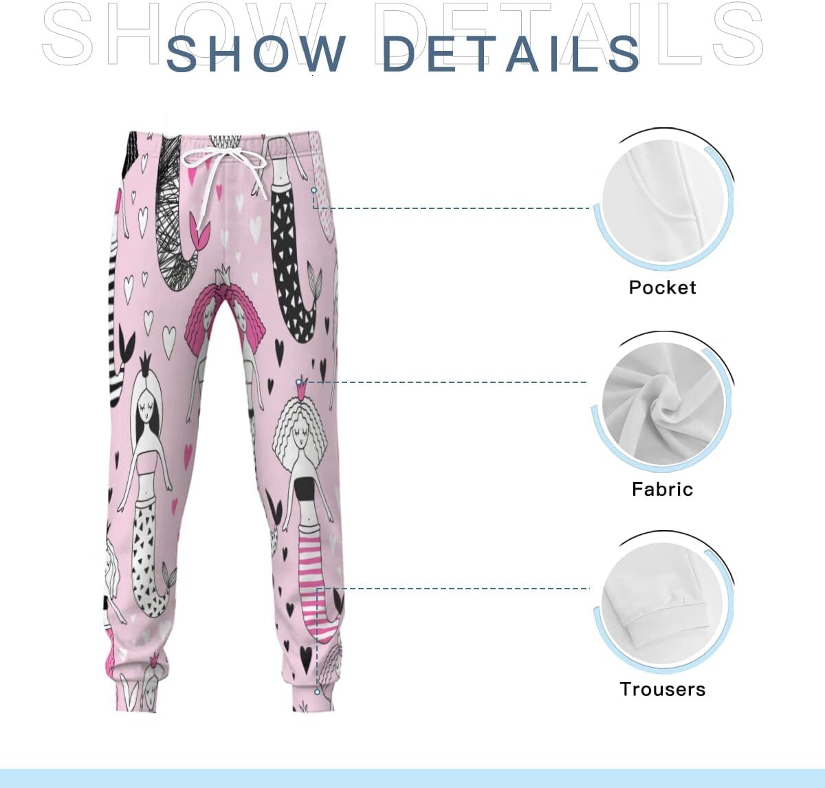 Sweatpants Mens Crown Mermaid Heart 3D Printed Patterned Pants Loose Lightweight Yoga For Workout Gym Running Sweat Trousers Y2K