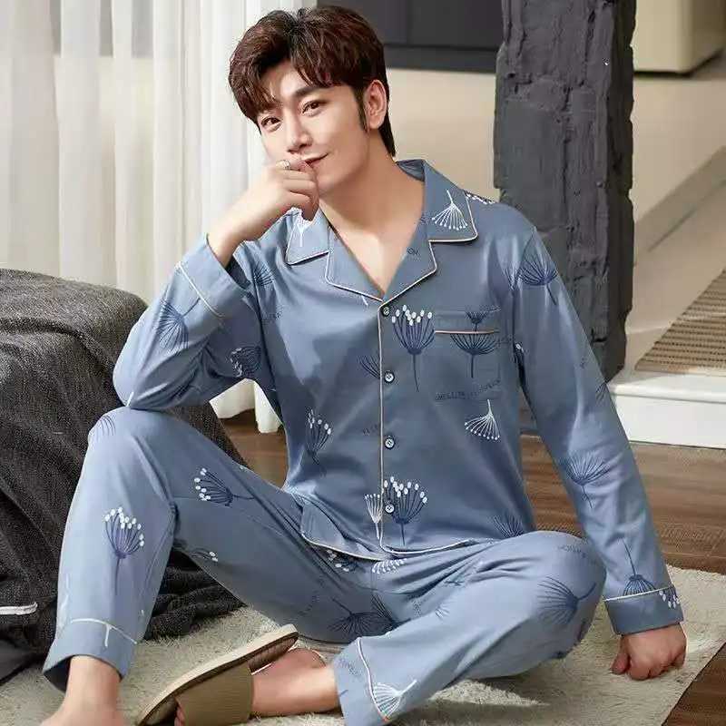 Spring Autumn Mens Cotton Pajamas Letter Striped Sleepwear Cartoon Pajama Sets Casual Sleep Lounge Pyjamas Big Size 3XL Pijama Y240913