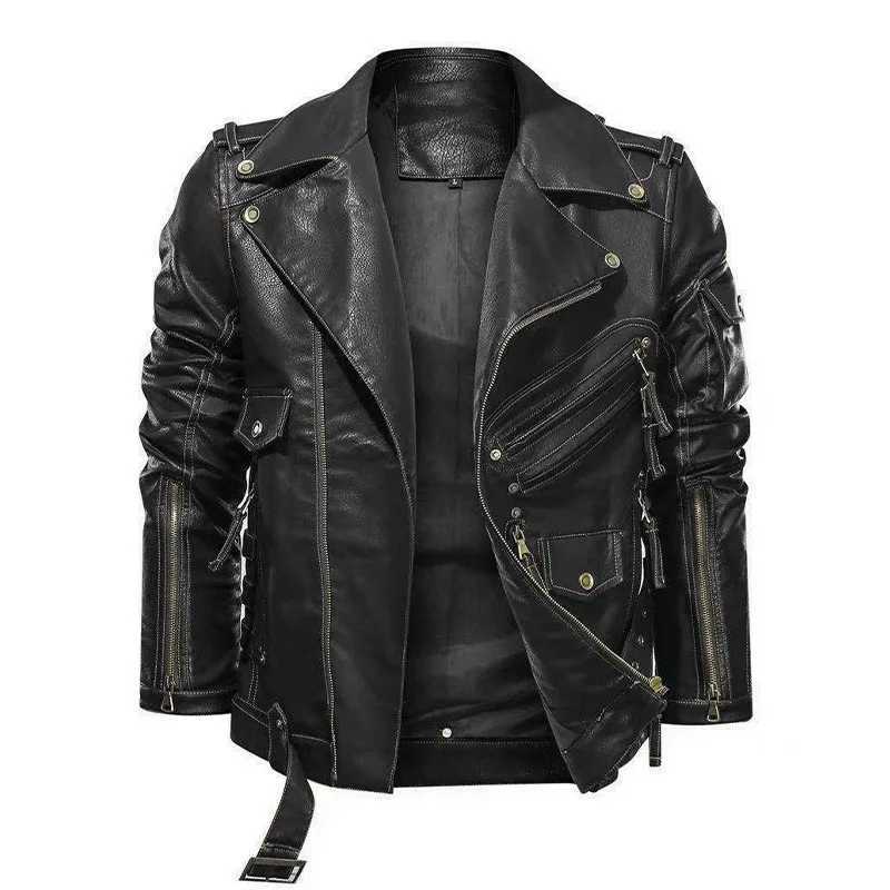 Winter PU Leather Jacket Men Fashion Motorcycle Faux Leather Jacket Male Autumn Cool Zipper Pockets Outwear Coats ClothingX240913