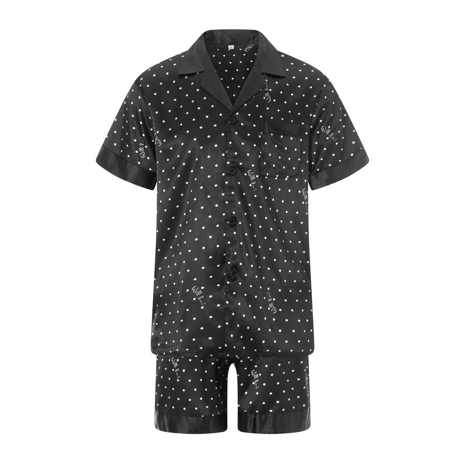 Men Silk Satin Pajamas Sets Short Sleeve Sleepwear Button-Down PJs Sets Summer Loose Two-Pieces Loungewear Y240913