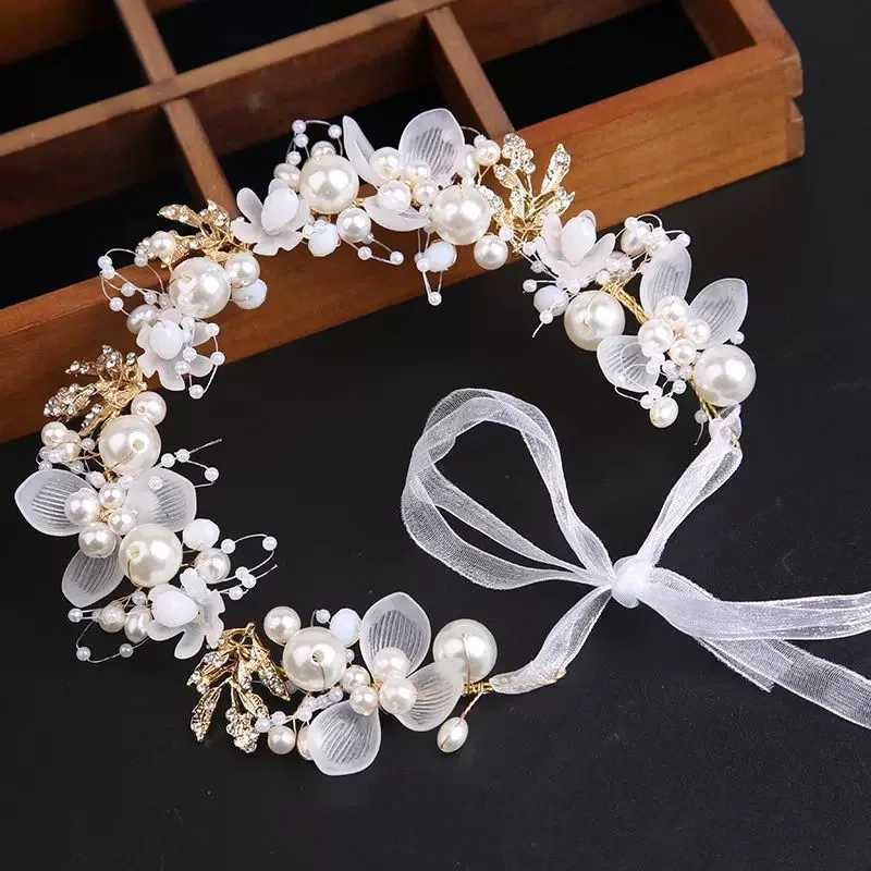 Spring Bohemian Girls Bridal Pearl Hair Headdress Flower Wreath Bride Garland Head Hoop Headbands Hair Jewelry Children GiftsX240913
