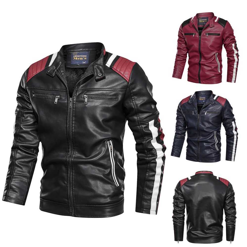 Male Leather Jacket Men Motorcycle Contact Color Faux Leather Coats Autumn And Winter Outwearing Biker Pu jackets Plus Size 6XLX240913