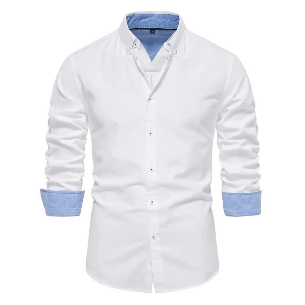 S~2XL Mens Cotton Shirt 2024 Spring/Summer Solid Color Casual Polo Shirt Mens Long Sleeve Thin Breathable Shirt 7 Colors W240913