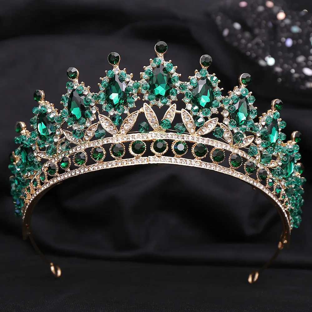 Baroque Green Crystal Tiaras And Crowns Rhinestone Prom Bridal Wedding Hair Accessories Jewelr Crown Tiara For Women Bride QueenX240913
