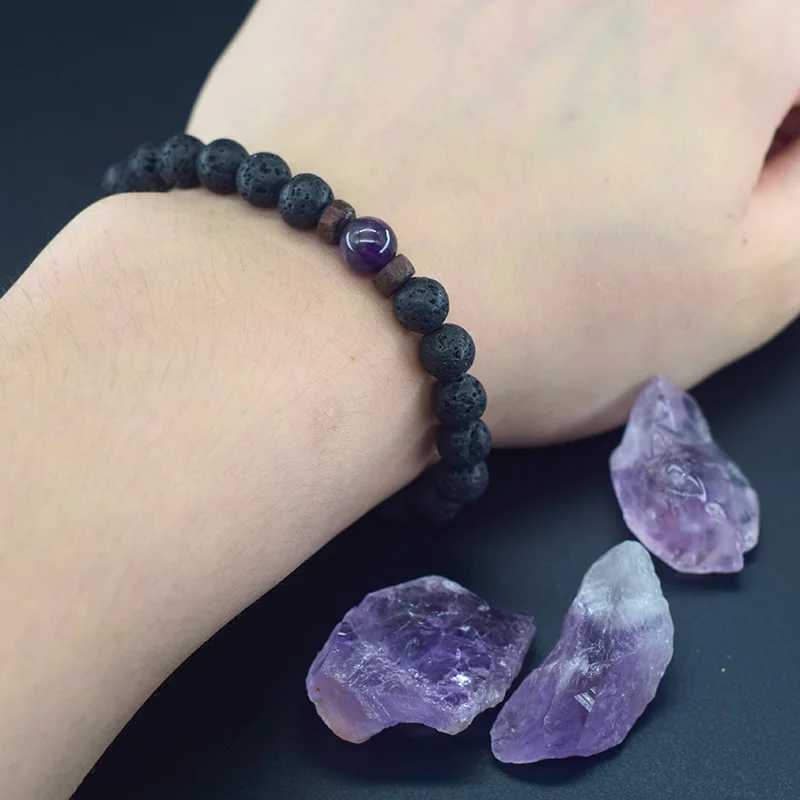 8mm black volcanic bead bracelet for men natural Amehyst crystal bracelet for women body cleansing genuine Amethyst natural Pulsera W240913
