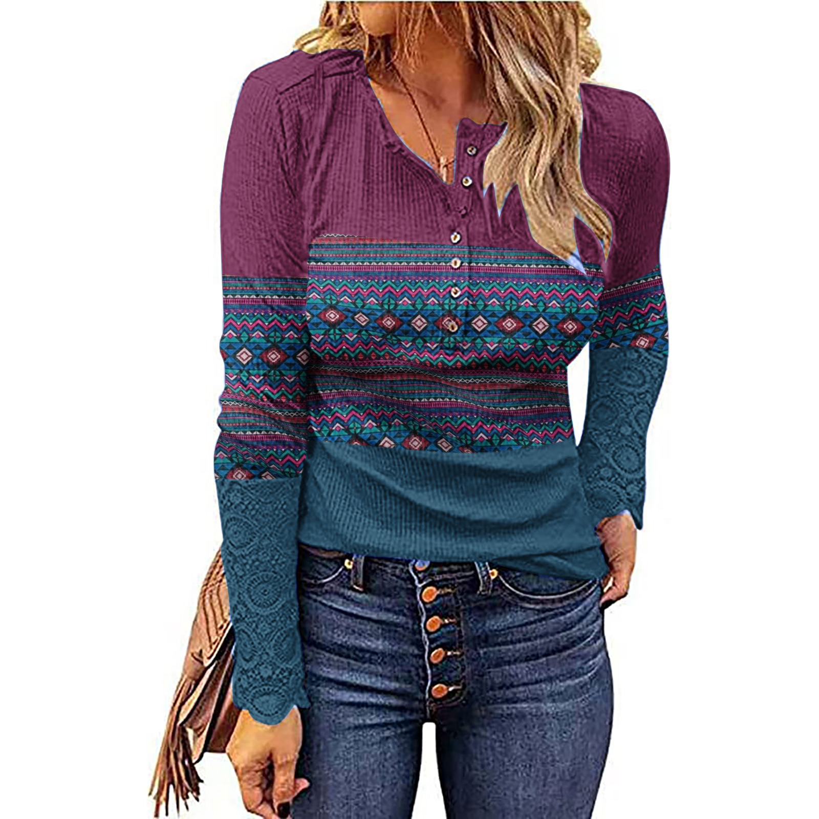 Autumn and winter western ethnic style knitted sweater base shirt