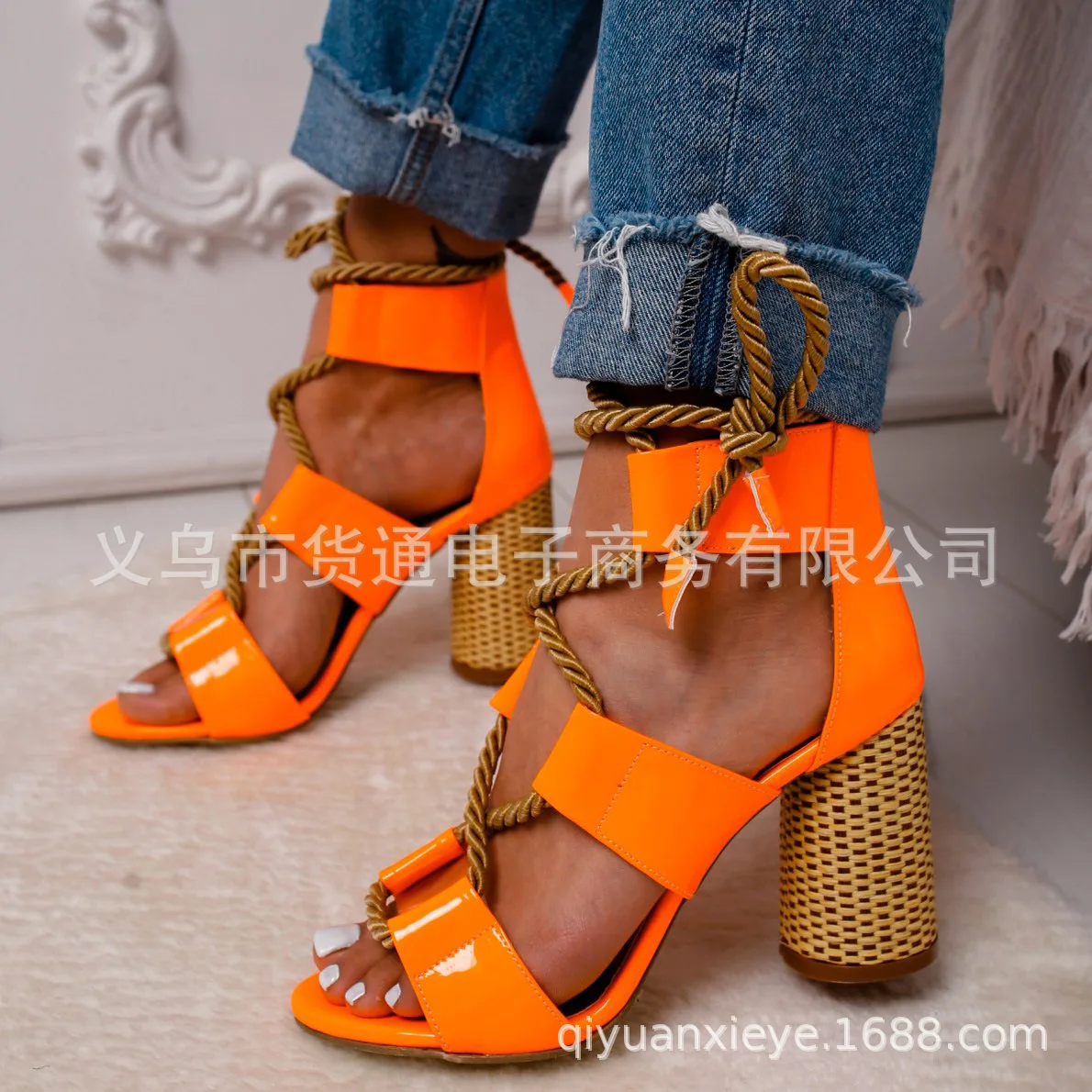 Women f54Wedge Heel Pointed Fish Mouth Fashion Hemp Rope New Lace Up Sandals Ankle Strap High Heels 2020 bc3a s