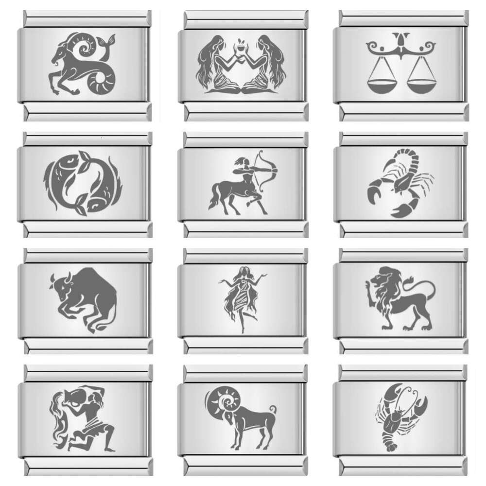 Titanium Steel Laser Carving Series 12 Constellation Italian Module Bracelet DIY Accessories Charm Links Stainless Fit 9Mm Jewelry Making Gifts