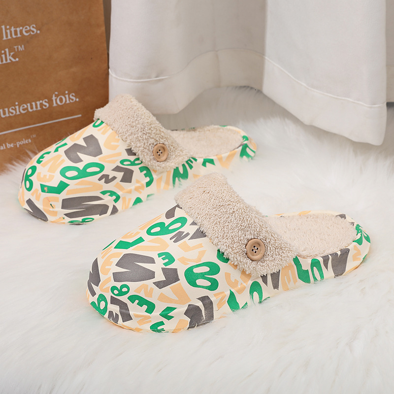 Detachable indoor outdoor cotton for autumn and winter with plush insulation, one foot lazy shoes, casual couple slippers
