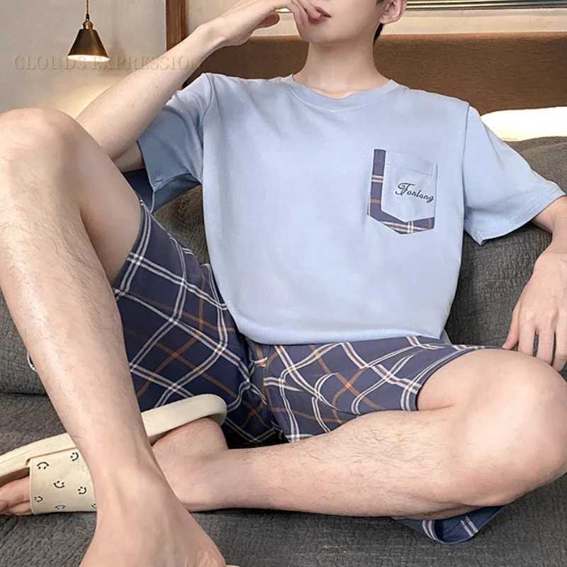 Summer Faux Cotton Knitted Short Sleeved Mens Pajamas Sets Polka Dots Black Pajama For Men Sleepwear Suits Homewear Big 4XL Size Y240913