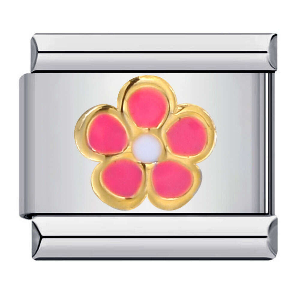 Bead Bracelet With Gold Plated Stamping Pattern, Enamel DIY Elastic Personalized Strap Chain Italian Charm Links Fit 9Mm Bracelet Jewelry DIY Making G