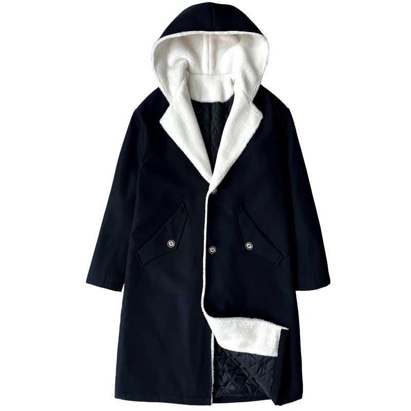 Mens Windbreaker Long Fleece Trench Coat Harajuku Mid-Length Casual Hip Hop Hooded Outwear Streetwear Overcoats Y240913