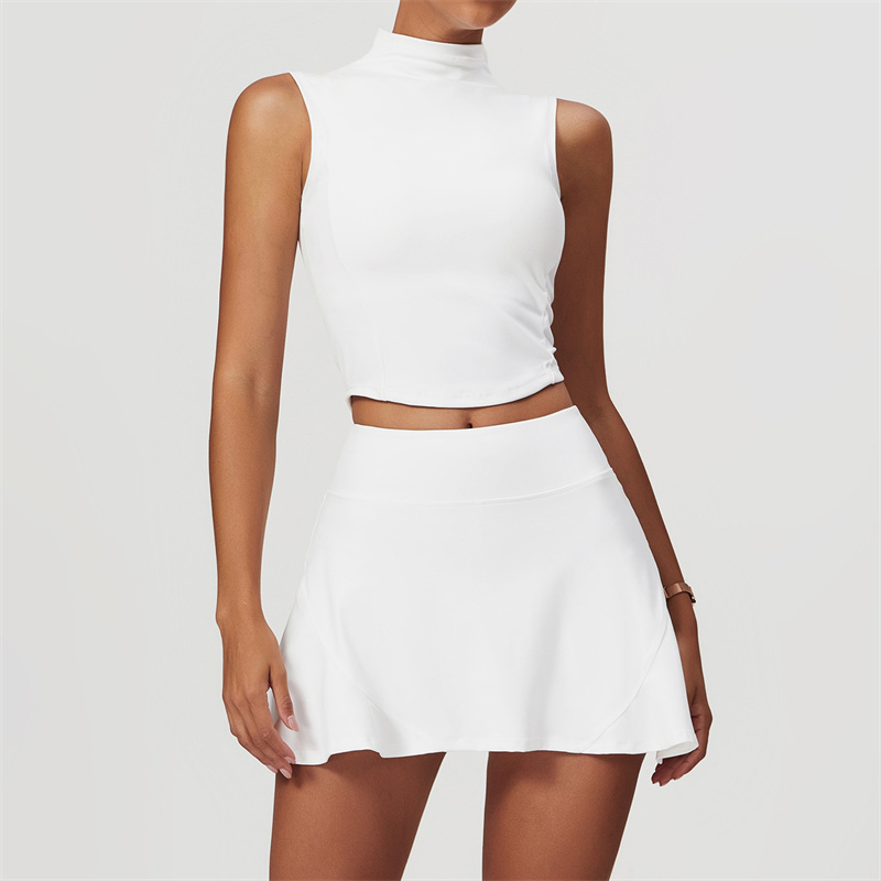 Women s Two-piece Yoga Set Skirt Vest Tennis Sports Running Tight Skirt Elastic High Waist Sports Slimming Sleeveless Top