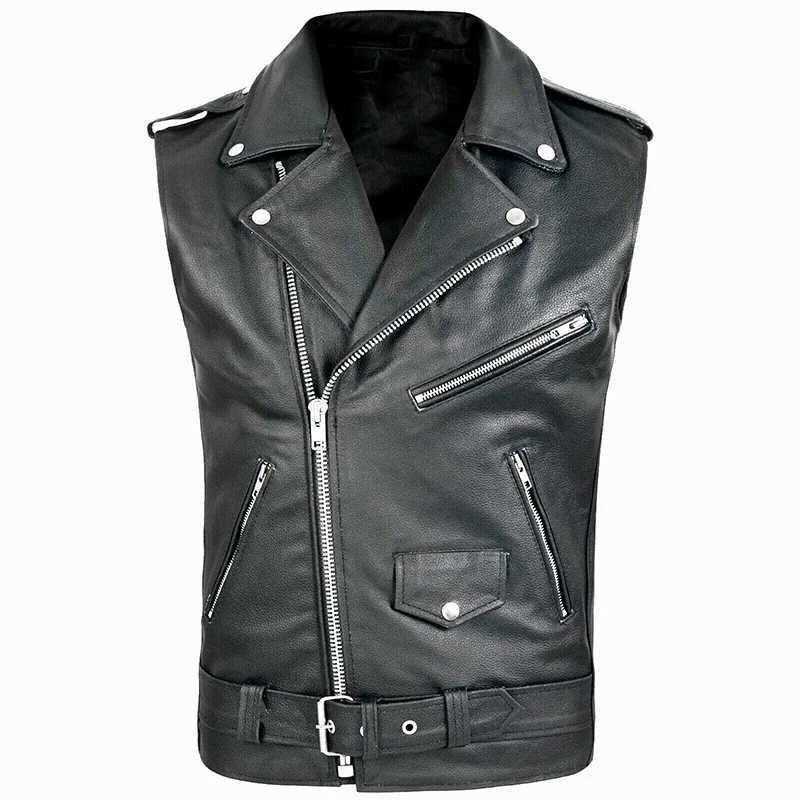 Mens PU Leather Vest Pop Motorcycle Leather Jacket Vest Mens Multi-zipper Punk Rock Sleeveless TopsX240913