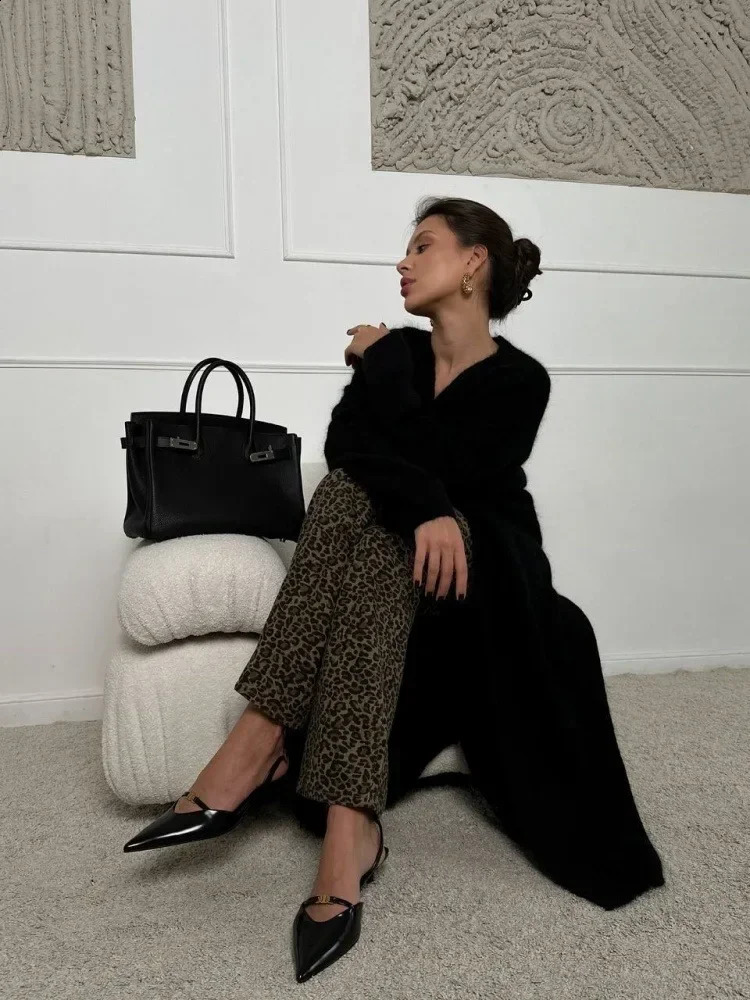 Oversize Long Cardigan for Women Autumn Sleeve Womens Sweater Vintage Solid Loose Knitted Female Fluffy 240904