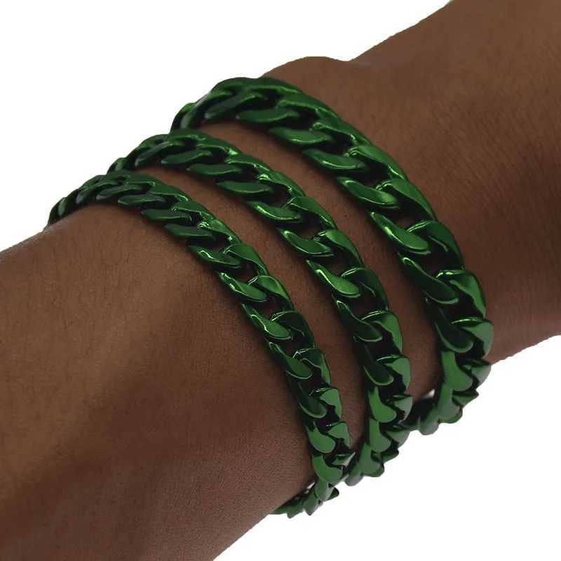 Green Bracelet for Men Women Curb Cuban Link Chain Mens Womens Bracelets Chains Jewelry for MenX240913