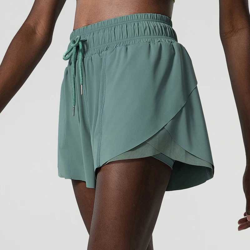 Women Outdoor Running Shorts Solid Color Drawstring Loose 2 In 1 Workout Gym Shorts Female Breathable Quick Dry Sportswear M240912
