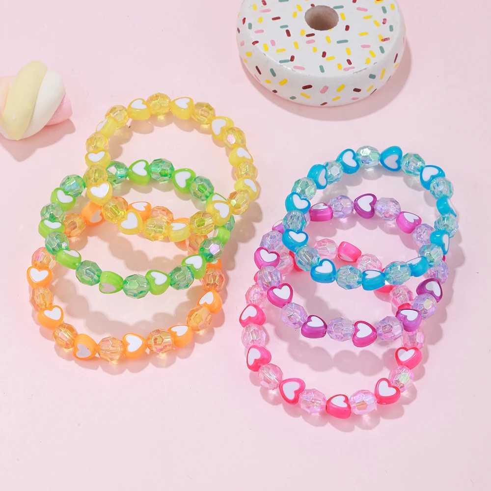 6-piece/set handmade colorful heart-shaped bead elastic bracelet suitable for girls friendship parties birthdays jewelry gifts W240913