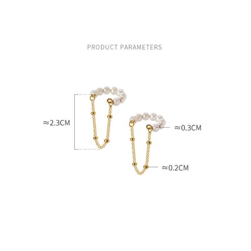WANTME 925 Sterling Silver Fashion Unique Pearl Chain Ear Clip On Earrings for Women Hip Hop Without Piercing Jewelry Ear CuffX240913