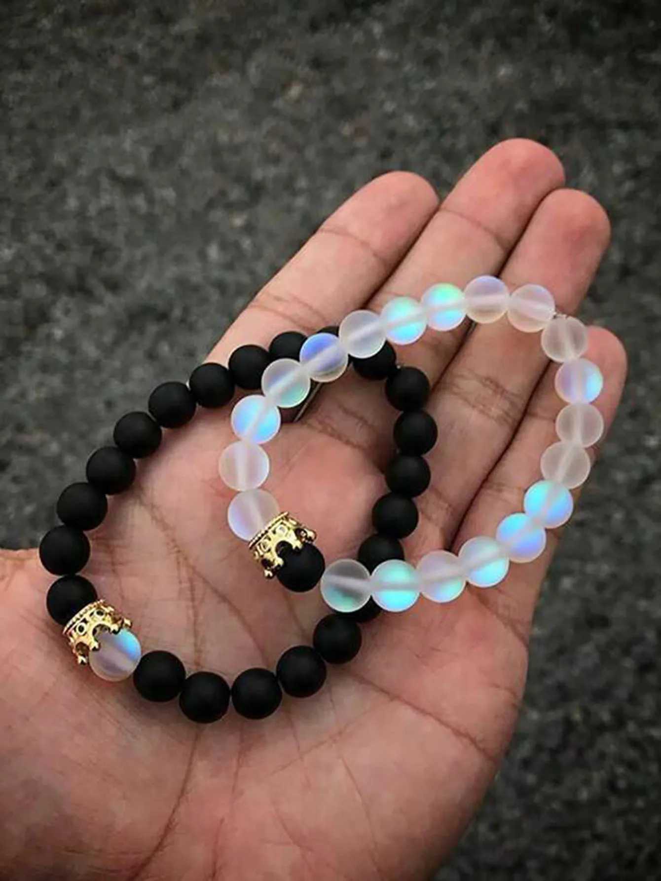 2 pieces/set of natural stone dumbbell bead bracelets black bead fitness bracelets suitable for daily life prayer bracelets mens jewelry bracelets W24