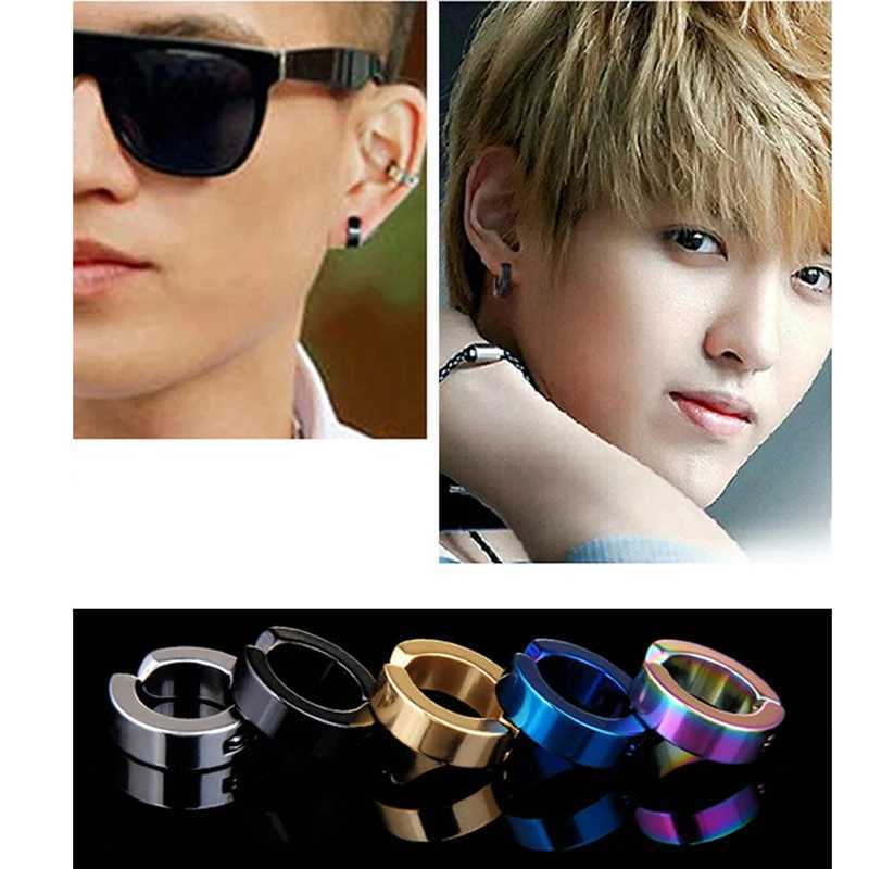1 Pcs titanium steel Ear Clip Non Piercing Fake Round Earrings for Woman Man Personality Fashion Jewelry Punk Rock StyleX240913