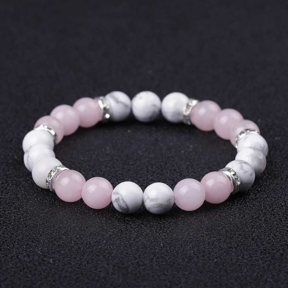 Fashionable womens natural quartz bracelet 8mm round white Holite turquoise pink crystal bracelet W240913