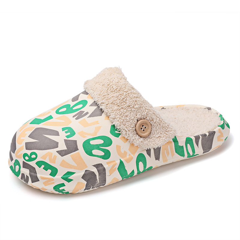 Detachable indoor outdoor cotton for autumn and winter with plush insulation, one foot lazy shoes, casual couple slippers
