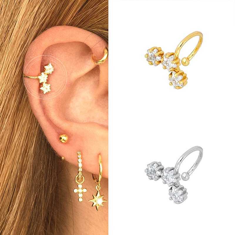 1PC 24k Gold Plated Stars flowers Clip Earring for Women Simple Crystal Ear Cuff Earrings Couples Appointment jewelry GiftX240913