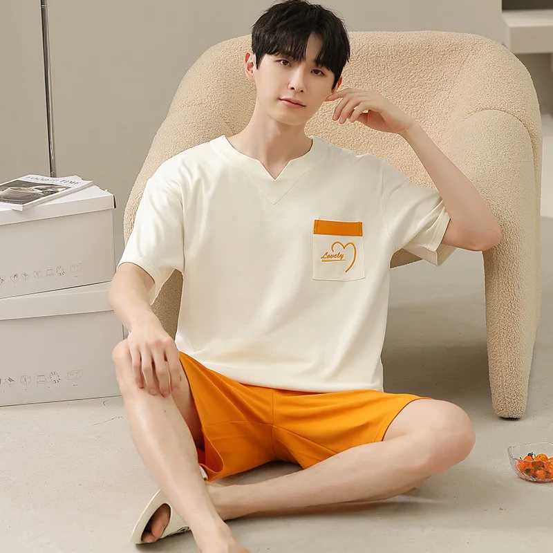 2023 New Mens Nightwear Summer Thin Soft Homewear Youth Boy Short Sleeping Top Pant Pajamas Set Male Sleepwear Big Size Y240913