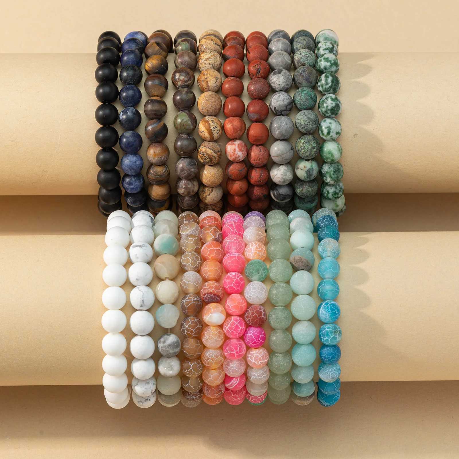 1Pcs/8mm natural stone frosted bead bracelet set semi precious gemstone bead bracelet yoga crystal elastic bracelet W240913