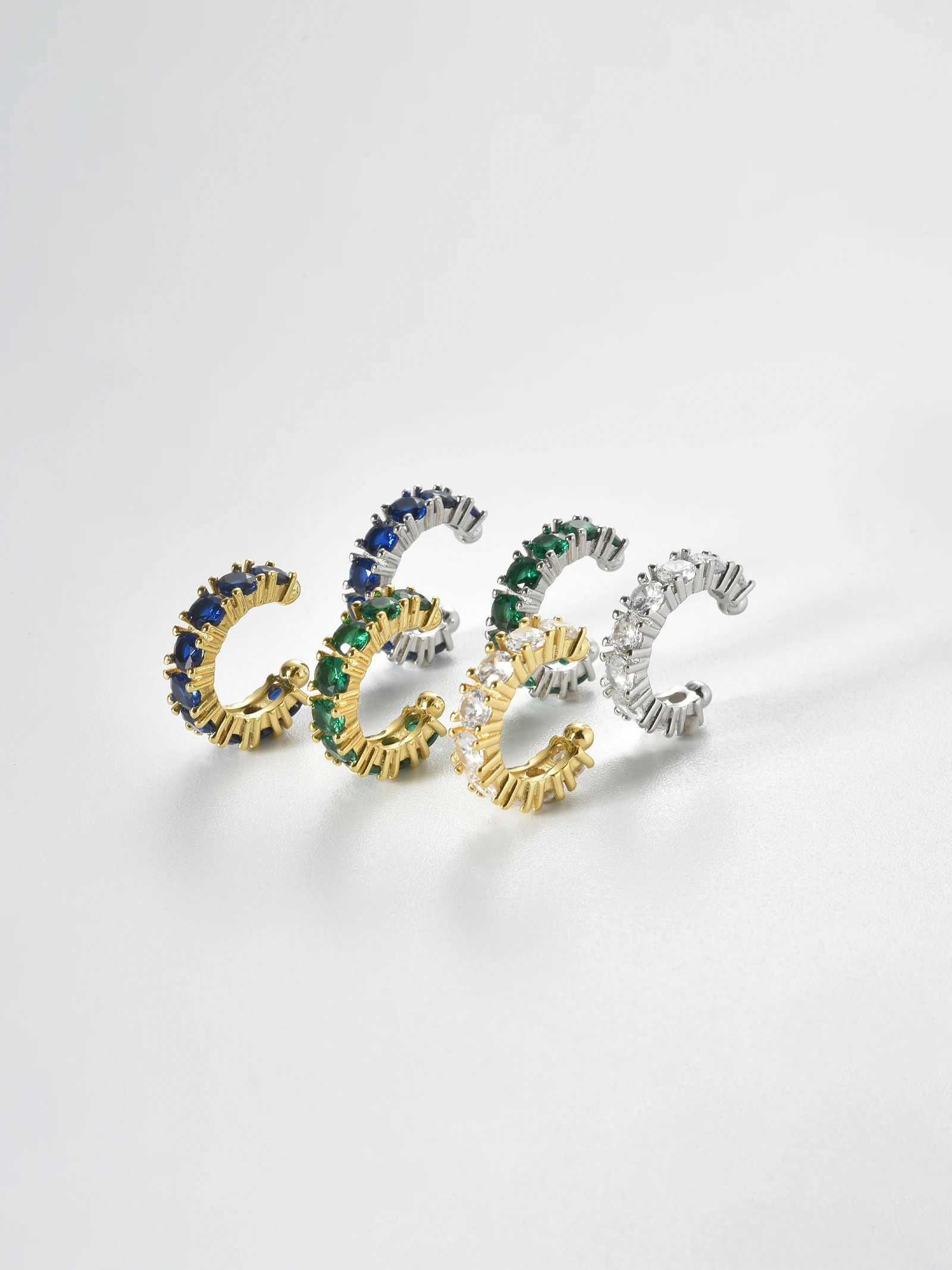 DPLAOPA 925 Sterling Silver Gold Circle CZ Zircon Rock Punk Earcuff Cuff Earring No Piercing Clips Fine JewelryX240913