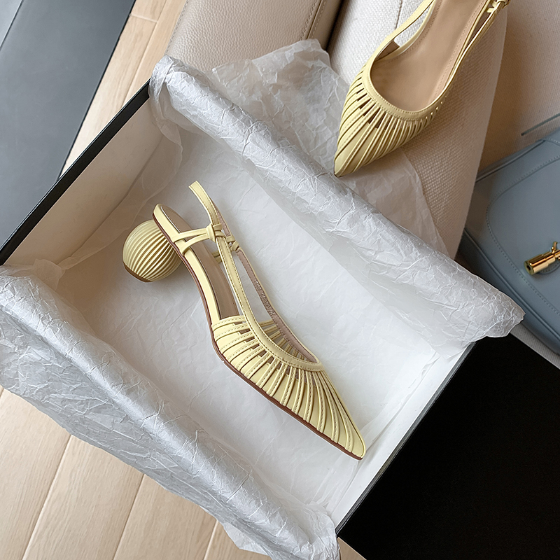 2024 Summer/Spring Pointed Toe Sandals Strappy Med Heels Split Leather Dress for Women Rome Gladiator Shoes 6f81