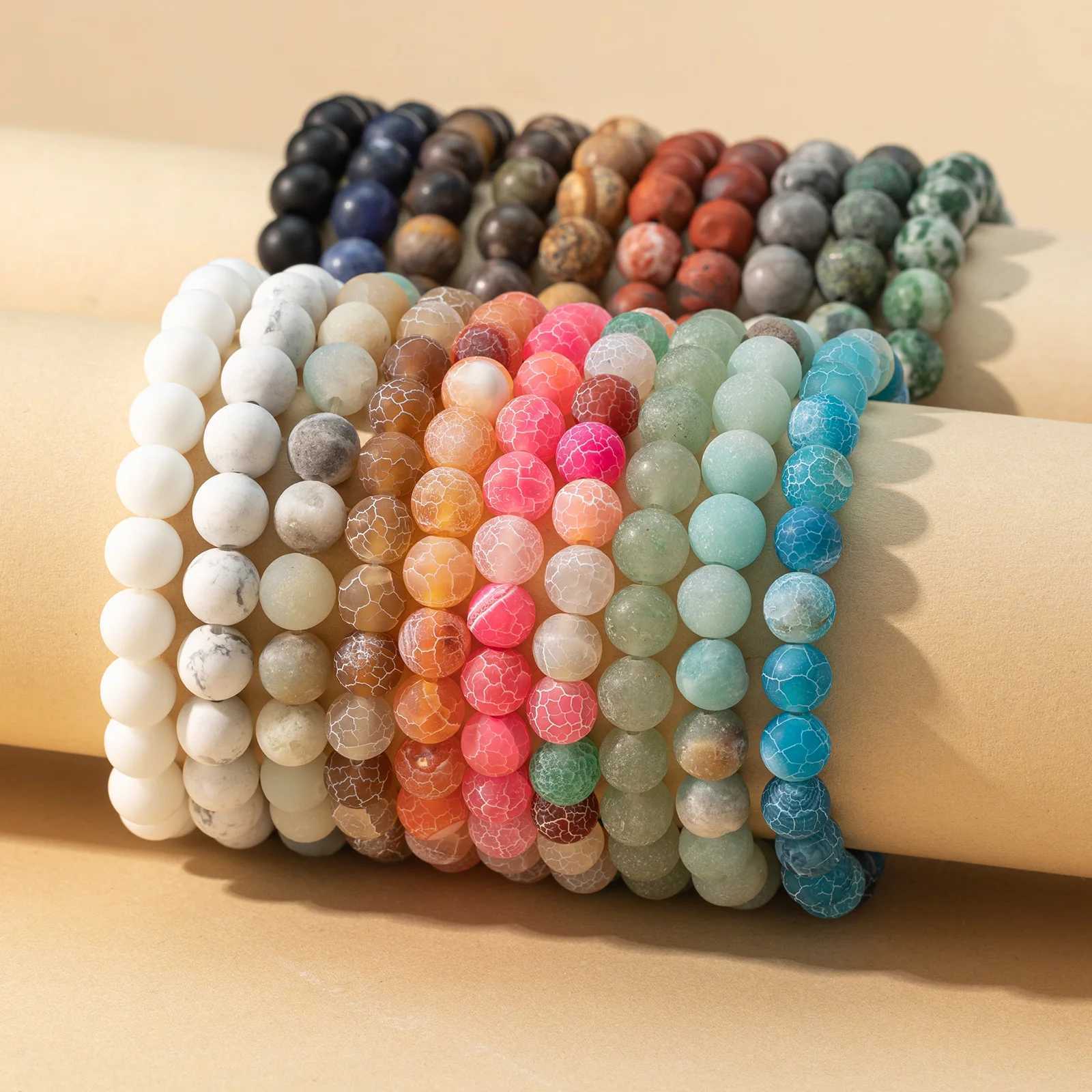 1Pcs/8mm natural stone frosted bead bracelet set semi precious gemstone bead bracelet yoga crystal elastic bracelet W240913