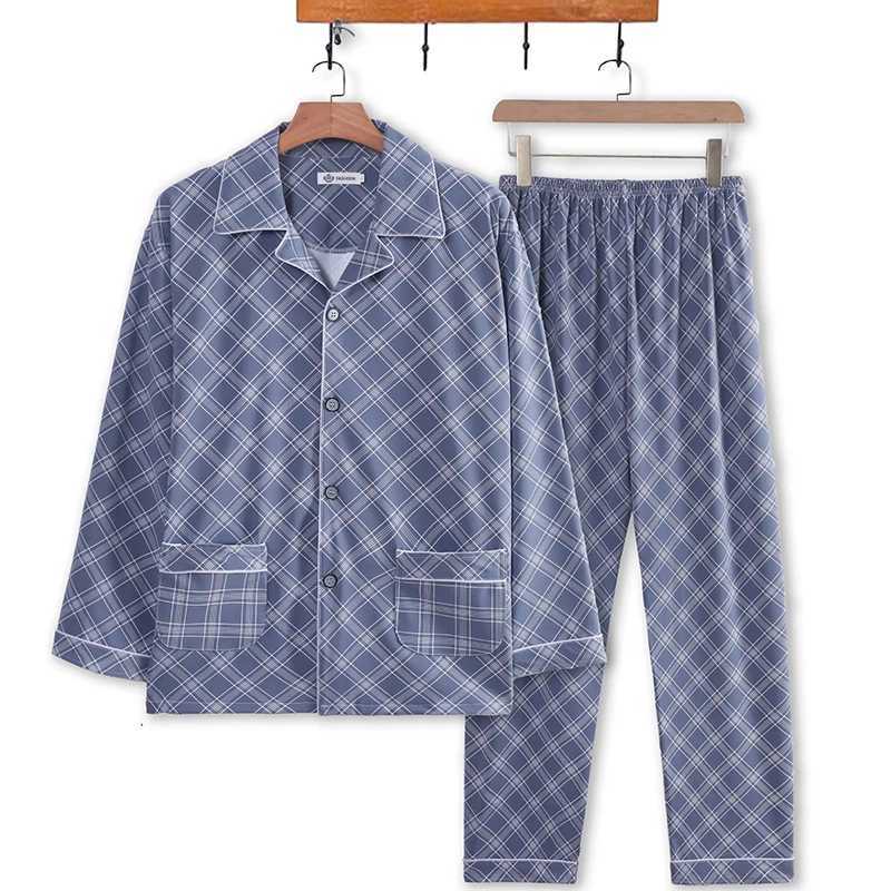 Mens Pajamas Spring Fall and Winter Plaid Printed Long-Sleeved Casual Home Wear Sleepwear 2 Piece Set Big Size Soft Loungewear Y240913