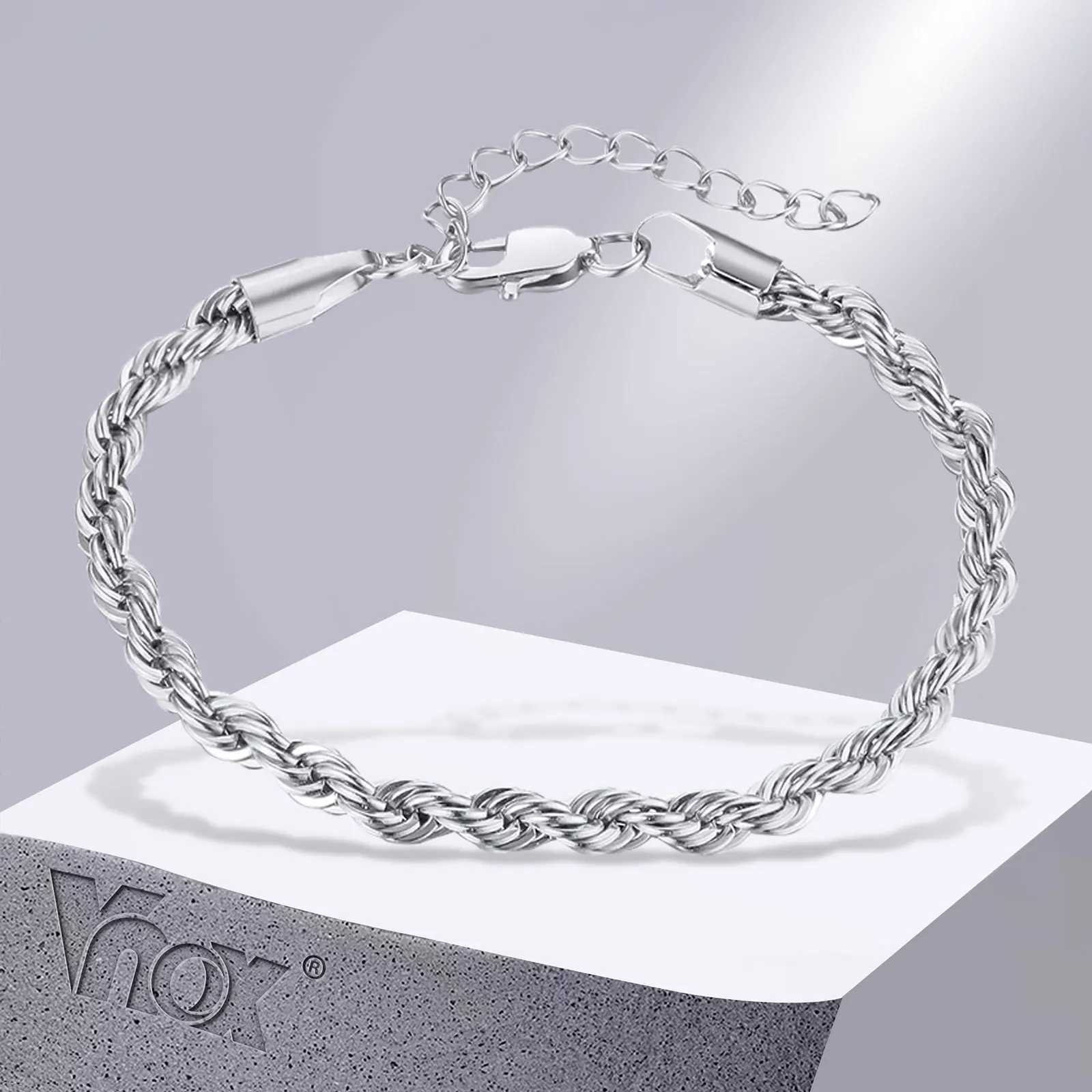 Vnox Dropship 2/3/4/5mm Twisted Chain Bracelets for Women Men Gold Color Stainless Steel Link Chain Minimalist Metal JewelryX240913