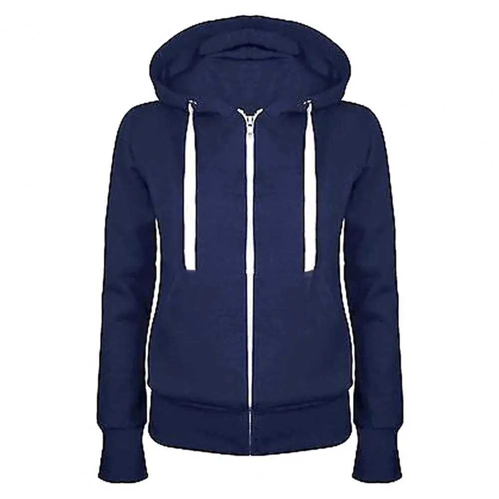 Spring Autumn New Casual Fleece Zipped Hoodie Coat Women Fashion Drawstring Sporty Hooded Coats Jackets Ladies Simple Sweatshirt M240912