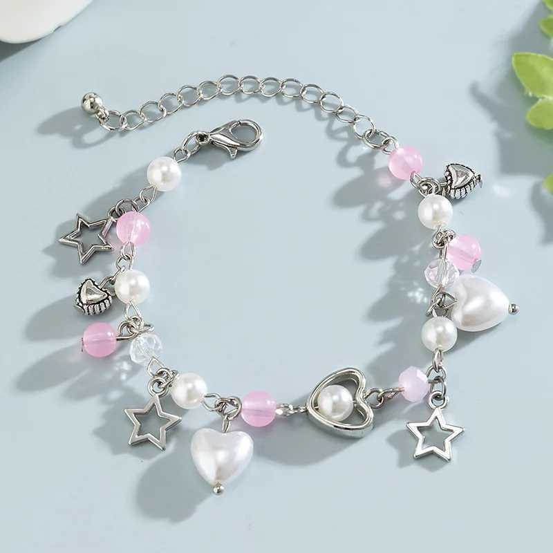 Punk Harajuku Metal Pentagram Bracelet Womens Retro Pearl Bead Bracelet Aesthetic Jewelry Y2K Accessories W240913