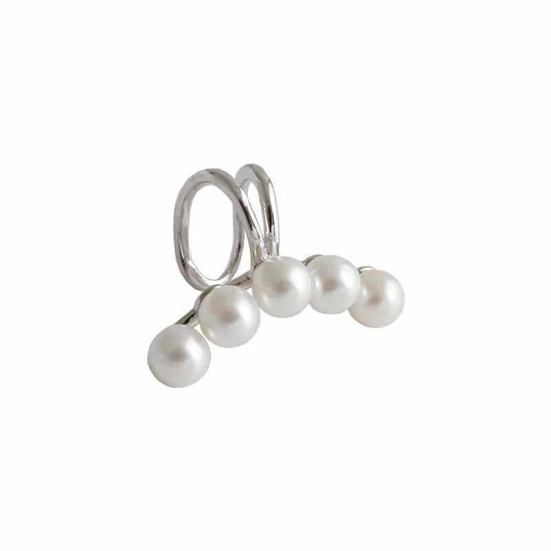 Korean S925 Sterling Silver Simple Geometric Lines Shell Beads Without Pierced Ear Clip Earrings Female JewelryX240913