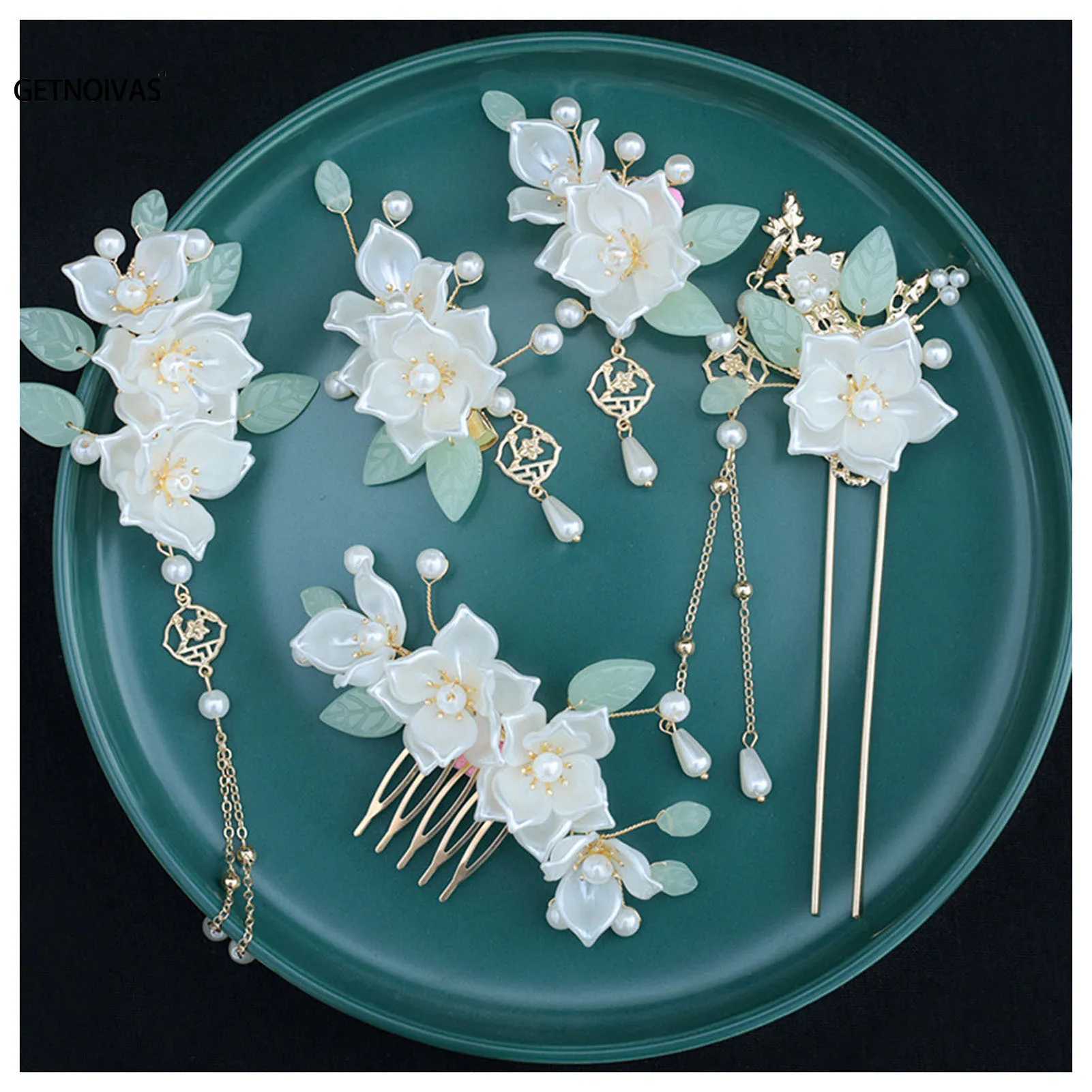 Chinese Wedding Jewelry Set Floral Hair Clip Hair Sticks Haircomb Women Vintage Pear Hairpin Retro Hanfu Hair AccessoriesX240913