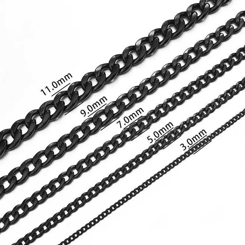 Black Titanium Steel Bracelet Chain for Men Women Fashion Classic Solid Cuban Link Chains Unisex Jewelry Bangle Christmas GiftX240913