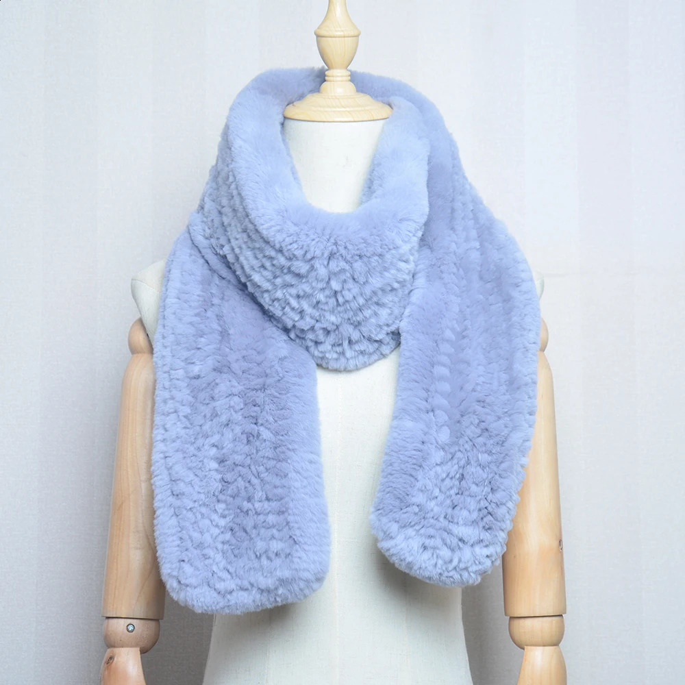 Long Style Lady Knit Real Genuine Rex Rabbit Fur Scarf Winter Knitted Rex Rabbit Fur Scarves Women Rex Rabbit Fur Neck Warmer 240910